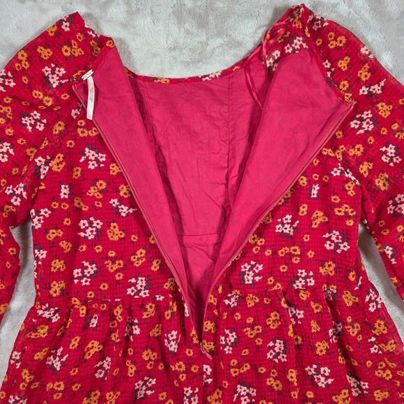 Free People Red Floral Tunic Mini Dress Size 2 Court Me With Flowers BOHO Whimsy - Picture 4 of 9